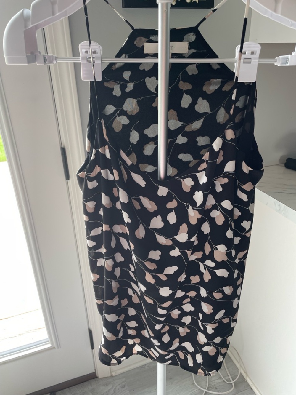 LOFT Black Camisole with Beige Floral Print